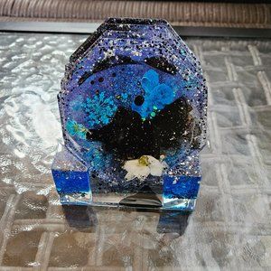 5 Hand Made Hexagon Coasters + 1 Coaster Holder Resin Glitter and Real Dried Flo